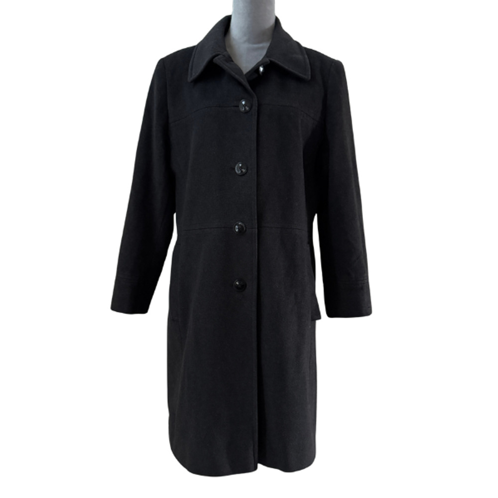 L.L. Collezioni Italia Cashmere Lambswool Coat Long Sleeve Black Size 14